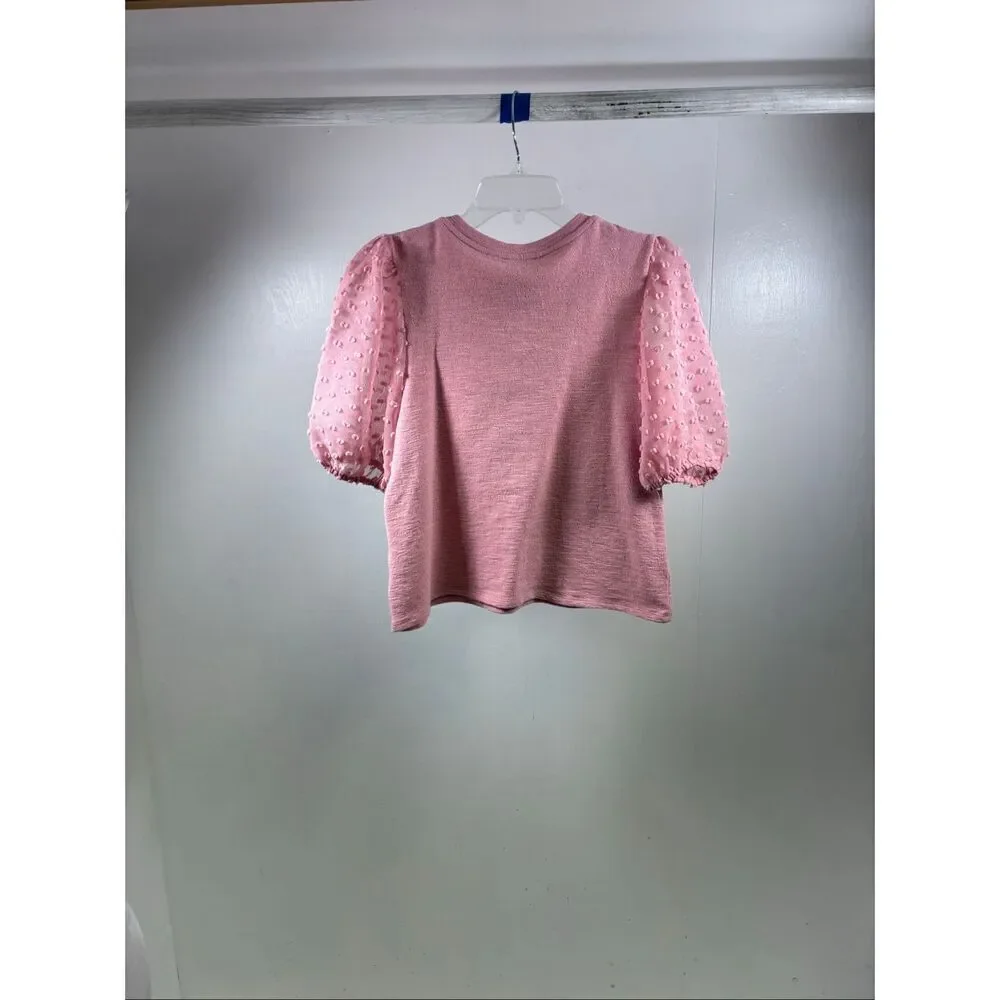 Maeve Anthropologie Ballon Sheer Sleeves in Pink Top Size S